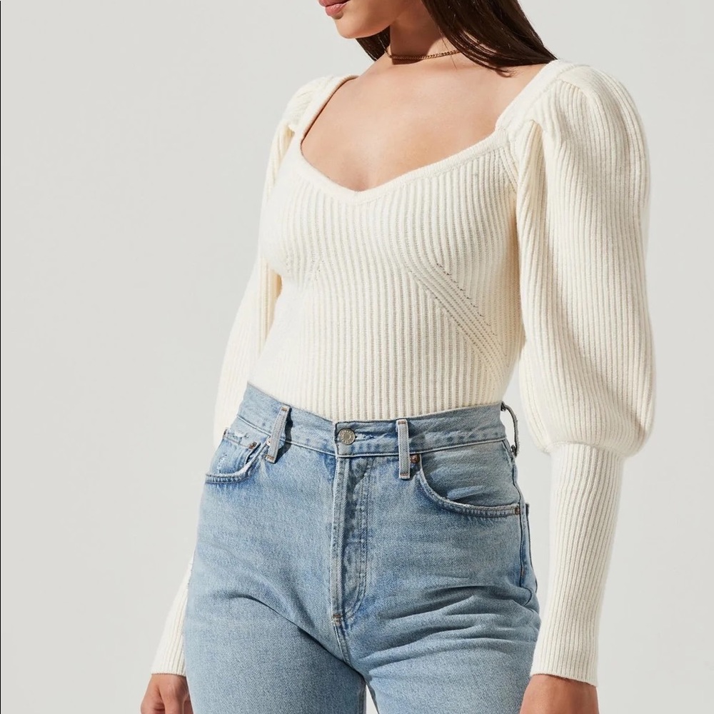 ASTR THE LABEL | ESMA PUFF SLEEVE SWEATER OFF WHITE - Picture 1 of 6